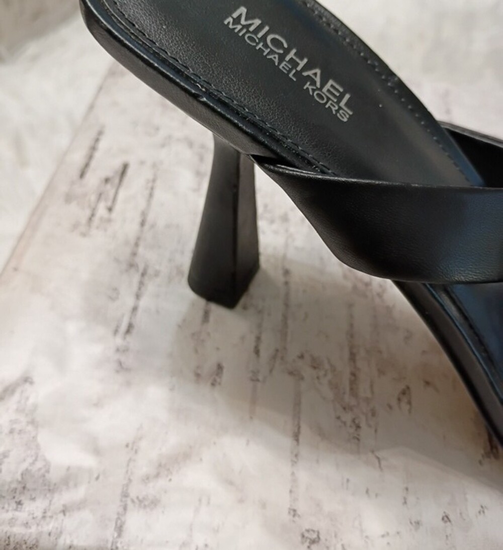 Michael Kors Clara Black Leather & Large Crystal Jeweled Slide Mules Sandals 7.5 - Picture 15 of 16